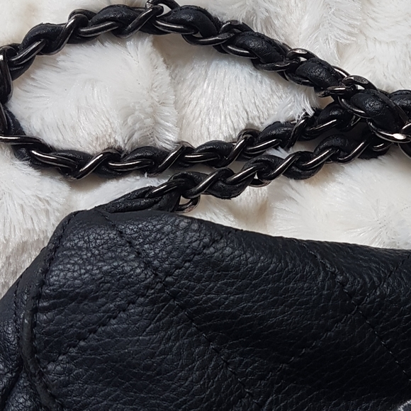 Crossbody Black Quilted Purse w/ metal clasp & vegan leather chain strap | Small - Picture 13 of 16